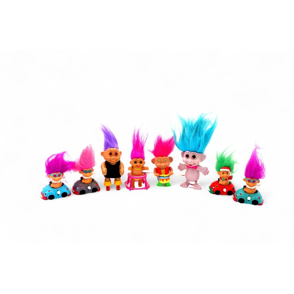90s Wind-Up Troll Doll Lot Set 8‎ Action Trolls Skate Drum Racing Baby Walker